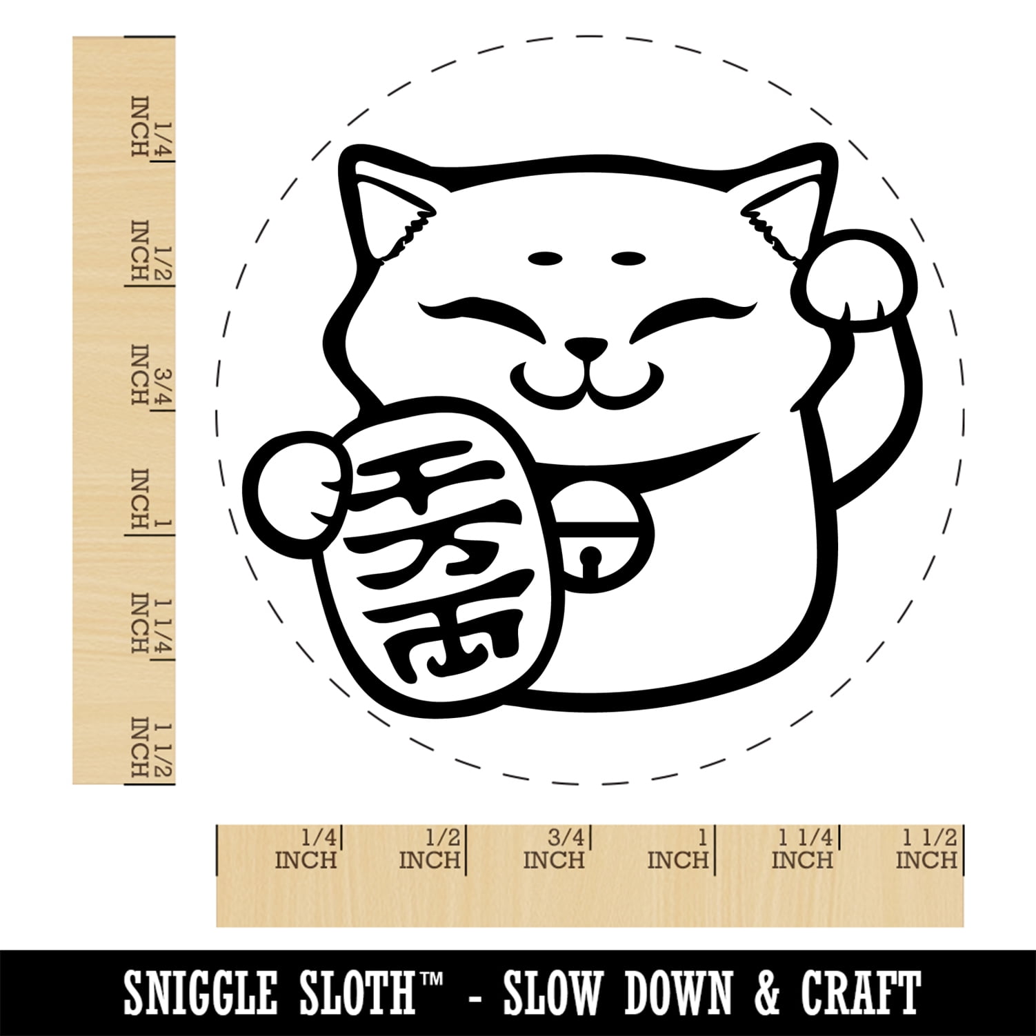 Maneki Neko Lucky Cat Self-Inking Rubber Stamp Ink Stamper - Blue Ink - Large 1-1/2 Inch