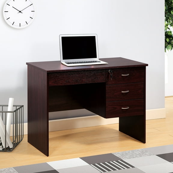 Three Locking Drawers Desk In With Metal Glides And Handles Work Compact Form