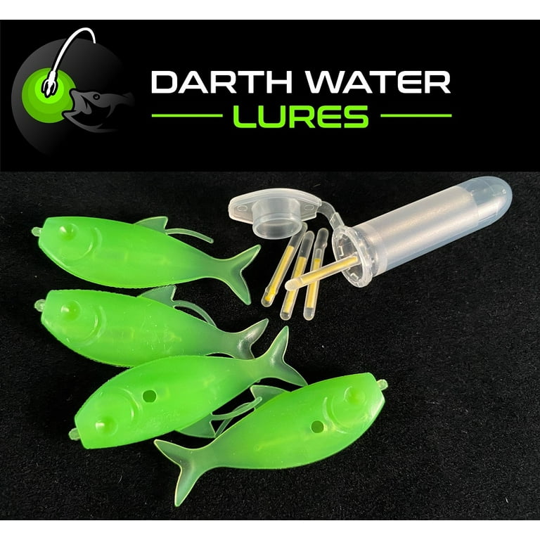 Darth Water Lures, Shad, 1.8 Soft Body, Glowstick Illuminating Fishing Lure,  4-pack 