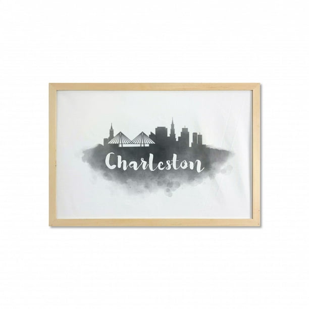 Charleston Wall Art With Frame Smoky Style City Skyline Simplistic Ilration Modern Graphic Design Printed Fabric Poster For Bathroom Living Room 35 X 23 Charcoal Grey White By Ambesonne Com Printed Fabric Poster, Charleston Farmhouse Fabric