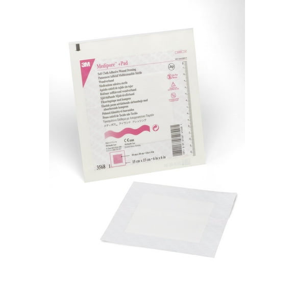 Medipore Adhesive Dressing 6 X 6 Inch Soft Cloth Square White Sterile, 3568 - Case of 100