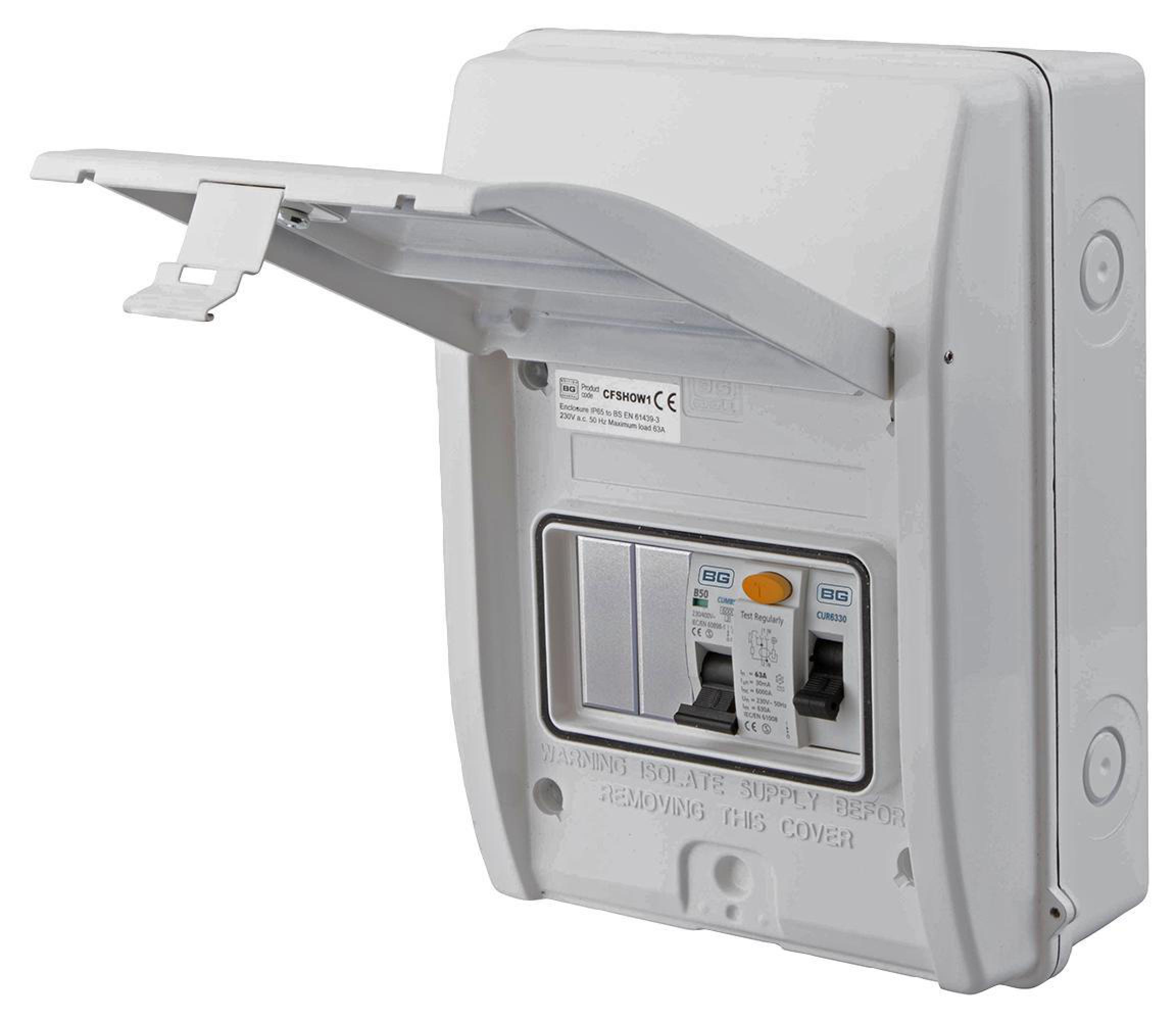 BG ELECTRICAL Shower Kit Consumer Unit, 63A/30mA RCD, 50A MCB, IP65