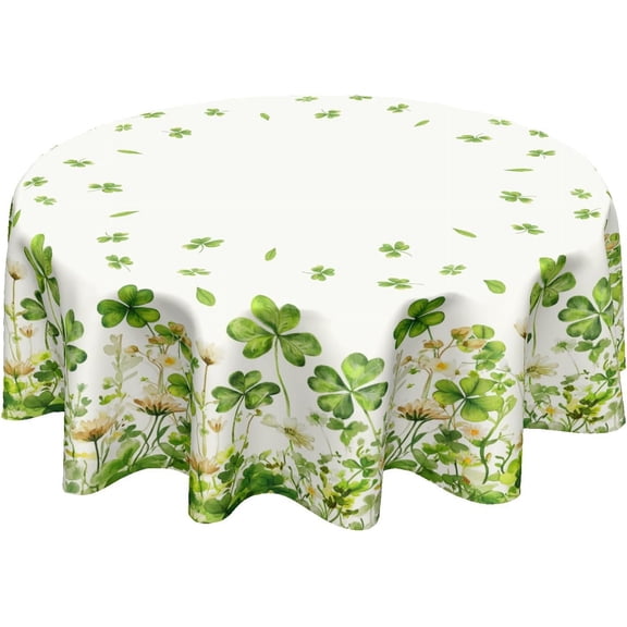 St Patrick''s Day Round Tablecloth 60 Inch Spring Holiday Green Shamrock Floral Table Cloth Rustic Farmhouse Polyester Table Cover for Party Kitchen Dining Room Home Decor