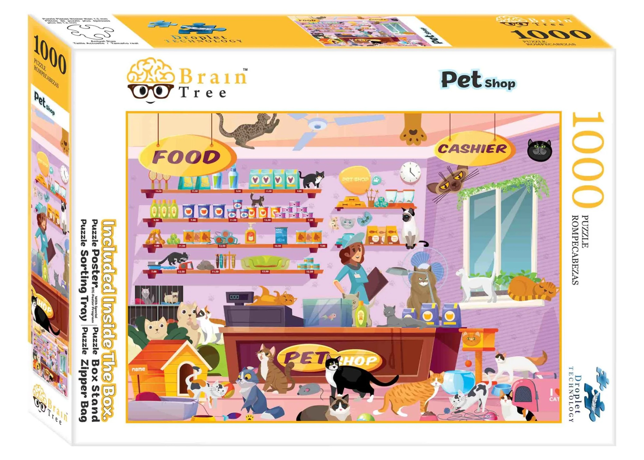 Brain Tree - Petshop 1000 Piece Puzzles for for Adults And Kids 12+ Unique Puzzles for Adults And Kids 1000 Pieces with With 4 Puzzle Sorting Trays And Droplet Technology for Anti Glare & Soft Touch -