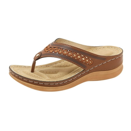 

Orthopedic Sandals for Women Open Toe Flip Flop Sandal Walking Slippers with Arch Support Anti-Slip Breathable Sandal Vintage Platform Outdoor Flats Shoes