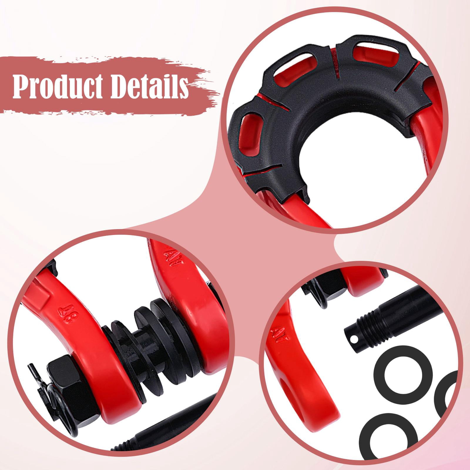 JISADER 2 Pieces D Ring Shackles Easy to Use Heavy Duty Off Roads Towing Accessories Red
