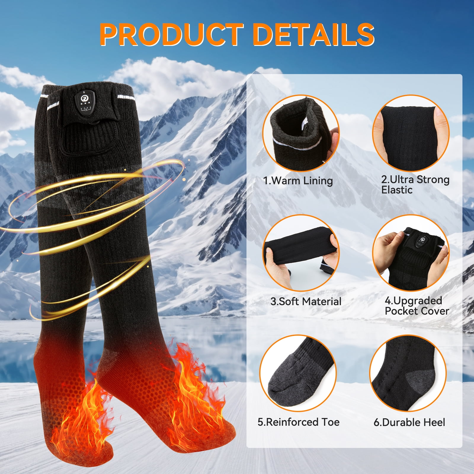 SNOW DEER Heated Socks for Men Women with APP Control,7.4V Electric Rechargeable Battery Heating Socks Men Women for Hunting Fishing Camping Hiking Motorcyle Ski Skating Warm Socks Foot Warmer