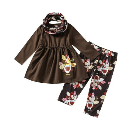 

Qufokar Baby Clothes for Girls New Clothes for Babies Thanksgiving Kids Toddler Baby Girls Long Sleeve Cartoon Dress Blouse Tops Print Pant Trousers With Headbands Outfits Set 3Pcs