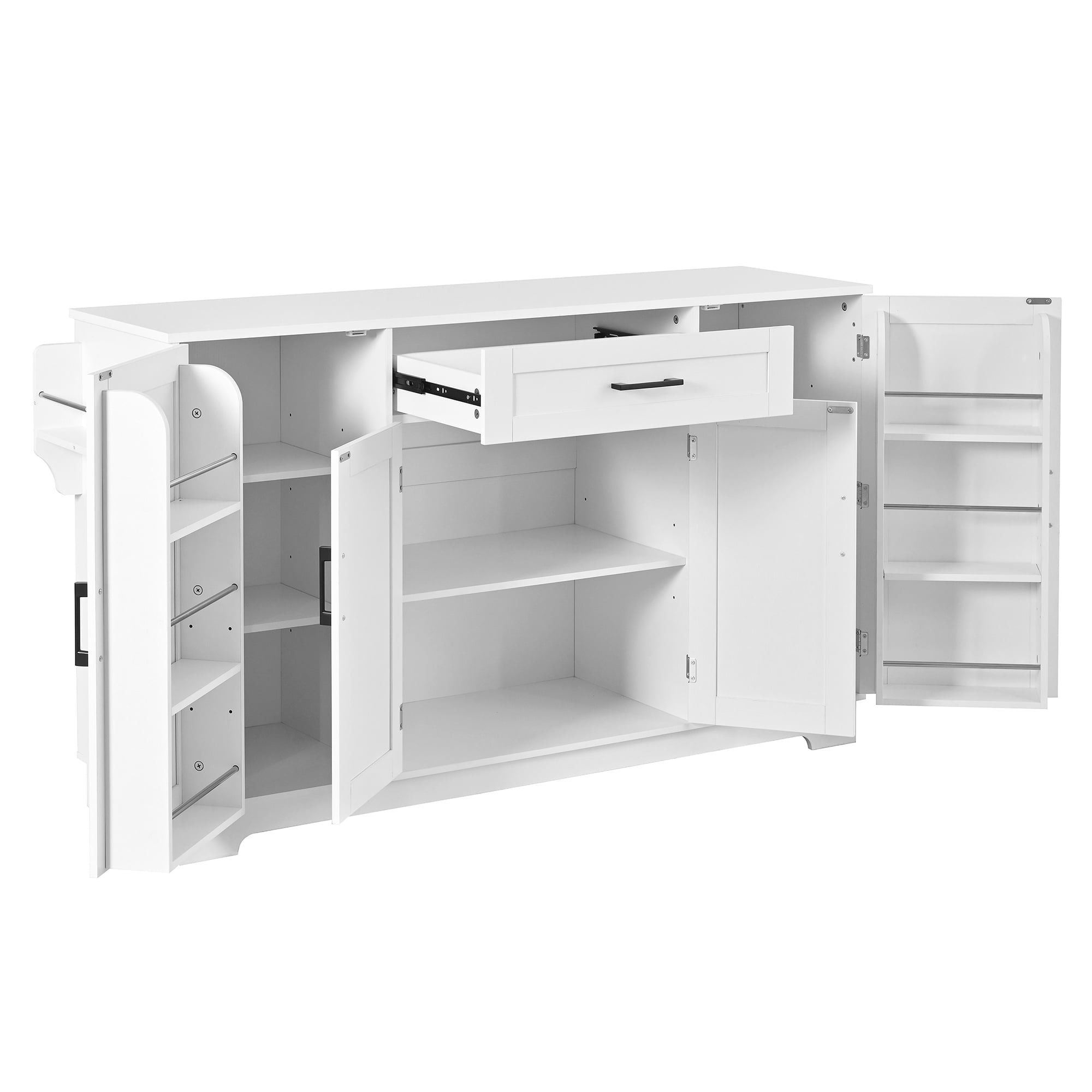 Euroco 54.3" Sideboard Buffet Cabinet with Storage, Wooden Kitchen Storage Cabinet with Adjustable Shelf,Drawer,Side Shelves & Hanging Rod, Accent Coffee Bar Cabinet for Living Room Dining Room