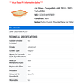 thumbnail image 2 of Air Filter - Compatible with 2018 - 2023 Volvo XC60 2019 2020 2021 2022, 2 of 2
