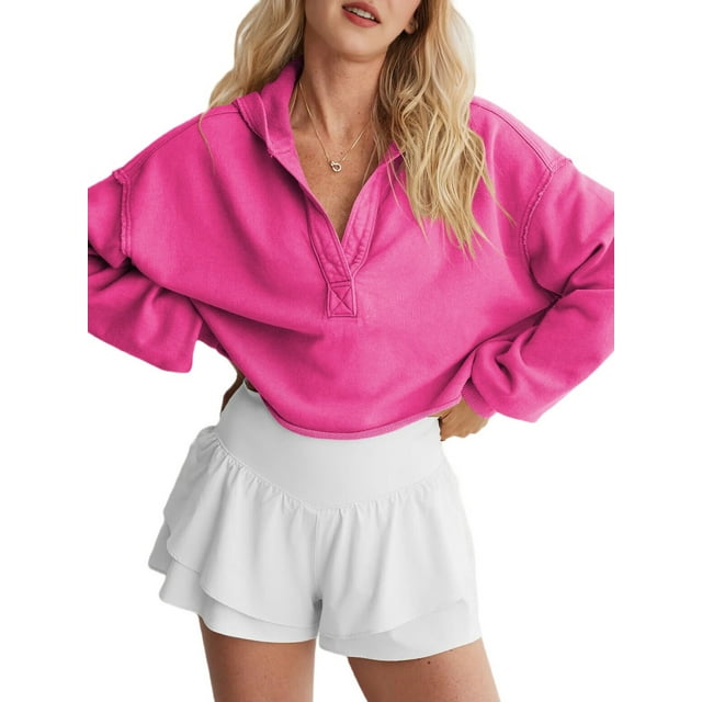 Sudadera Holgada Informal de Larga con Capucha para Mujer, Color Liso, Estilo Otoño Rosa Roja S