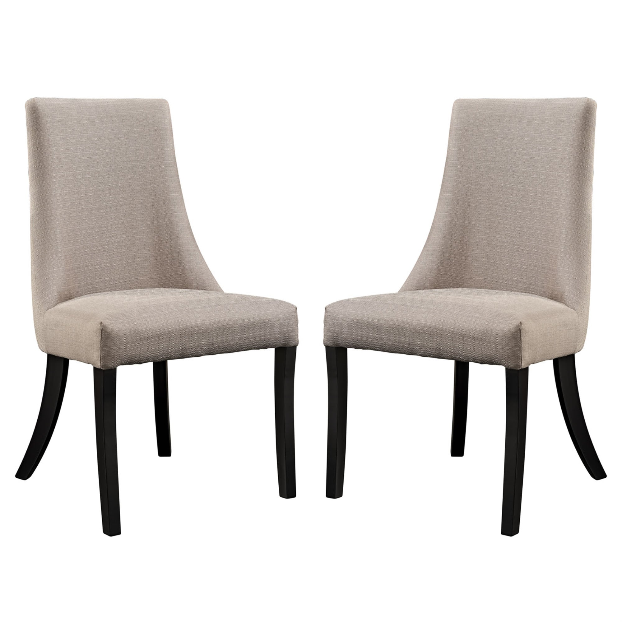 Beige Upholstered Microfiber Side Chair with Wood Legs