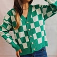 thumbnail image 4 of Cardigans for Women Checkered Knitted Sweater Casual Solid Long SLeeve Jacket Coats, 4 of 4