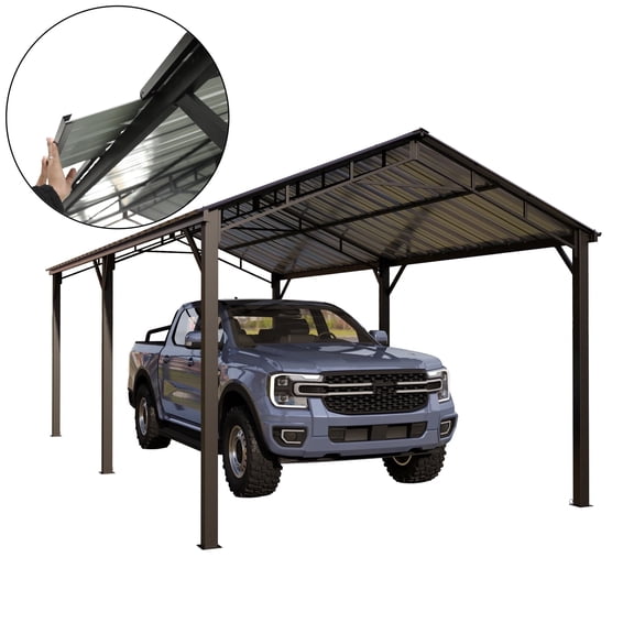 SUMMIT LIVING 10 x 20 ft Metal Carport with Galvanized Vertical Roof, Hardtop Gazebo with Metal Roof, Heavy Duty Outdoor Storage Shelter