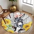 thumbnail image 2 of Round Rugs 8 Ft, Farmhouse Non Slip Area Rugs for Kitchen Bedroom Entryway, Watercolor Sunflowers Animals Printed Wood Grain Washable Carpet Runner Rug Floor Mats for Bedroom Home Decor, 2 of 8
