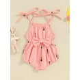 thumbnail image 2 of Biekopu Baby Girls Rompers Cherry/Carrot Print Sleeveless Bowknot Spaghetti Straps Toddler Clothes Infant Bodysuits, 2 of 9