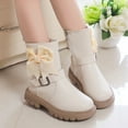 thumbnail image 2 of FAOWME Child Thick Heeled Thick Soled Girls Mid-Length Boots Shoes Fashionable Pearl Bow Children Short Boots White 9-9.5 Years, 2 of 8