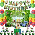 thumbnail image 4 of Decoraciones de fiesta de cumpleaños de Pikmin, pancarta de globo, telón de fondo, adorno de pastel, suministros para Baby Shower, 4 of 5