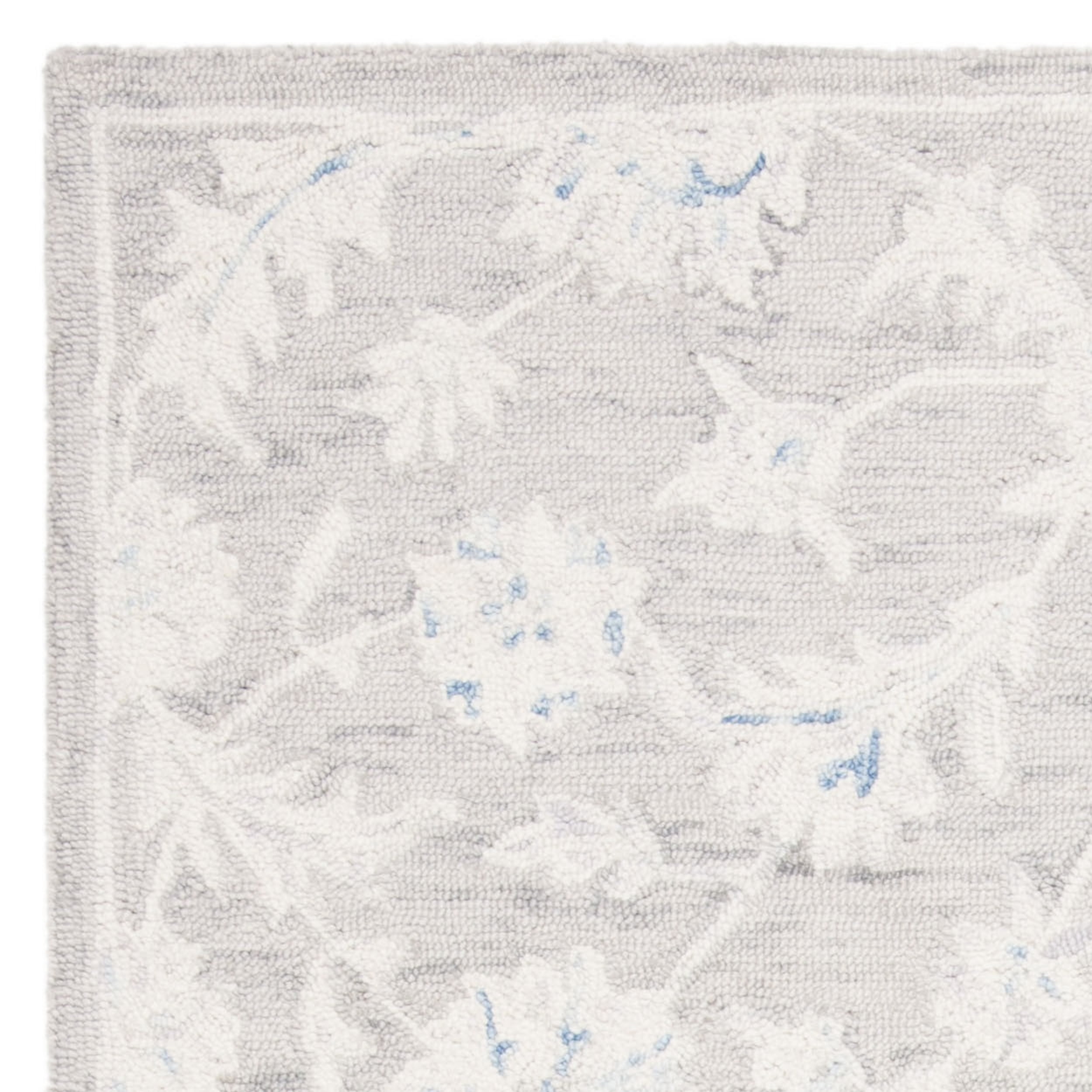 SAFAVIEH Micro-Loop Carl Floral Overdyed Wool Area Rug, Grey/Ivory, 5' x 8'