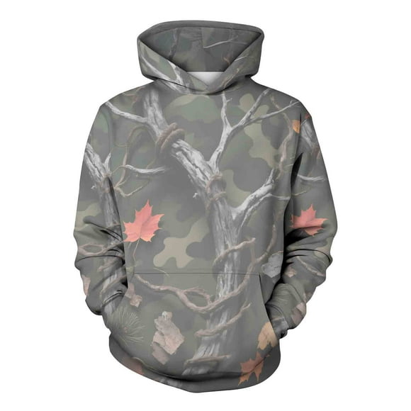 Winter Saving! HVOBTTY Women's Hoodie Sweatshir, Womens Men Hoodies Maple Leaf Print Oversized Hooded Sweatshirt Fleece Pullover Sweatshirts Long Sleeve with Pocket Camouflage, L