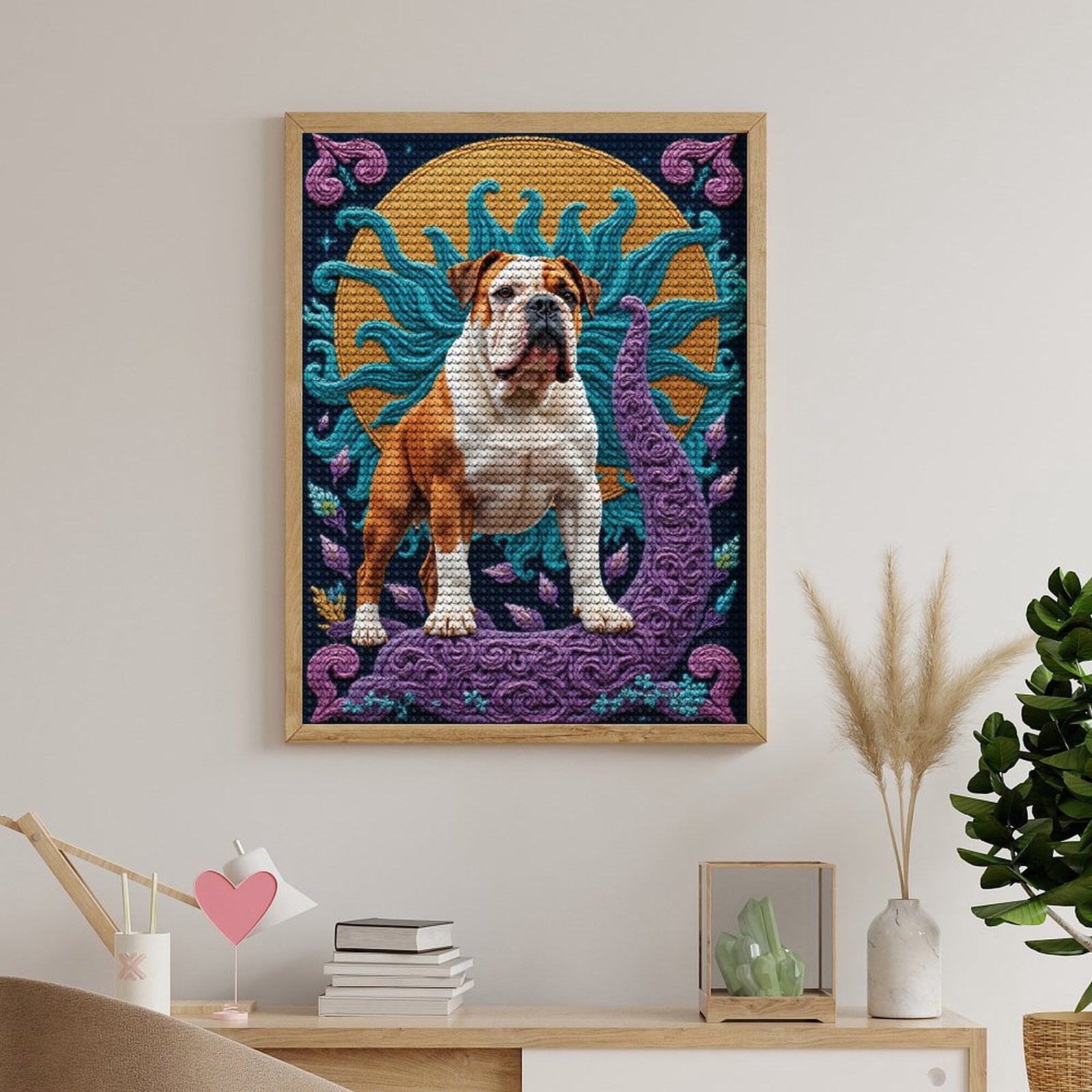 Diamond Art Kits for Adults, Bulldog Sunburst Purple Swirls 5D Diamond Painting Kits for Adults Beginners, DIY Full Drill Diamond Painting, Gem Art and Crafts 12x16