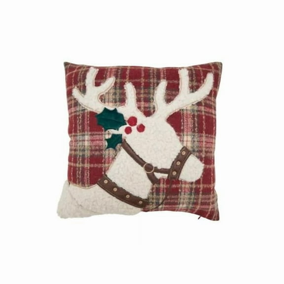 Saro Lifestyle 8675.M18SD 18 x 18 in. Plaid Reindeer Down Filled Throw Pillow, Multi Color