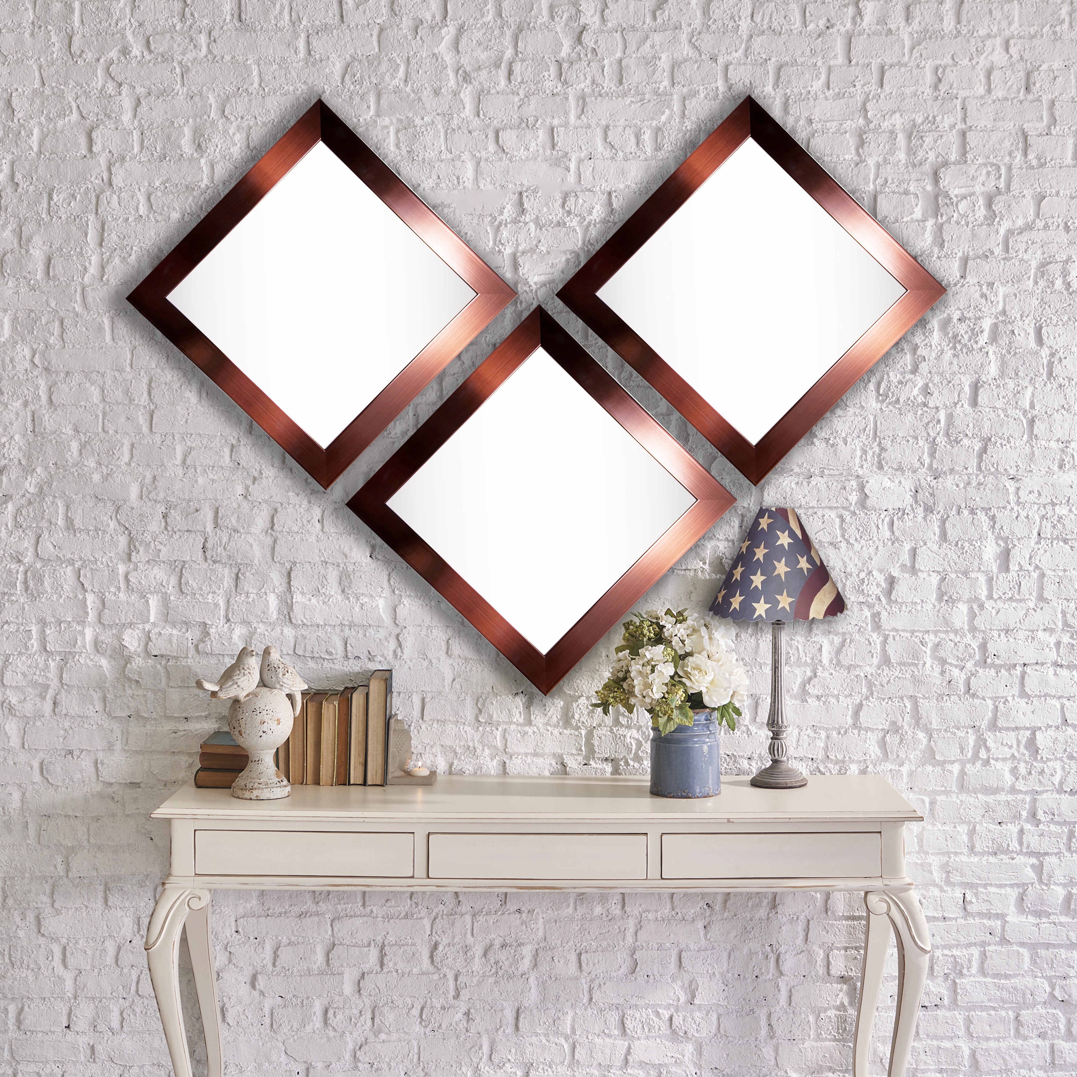 Rayne Mirrors Rayne Shiny Bronze Square Wall Mirror Set