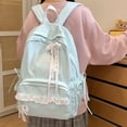 thumbnail image 6 of Aesthetic School Backpack with Lace Bow, Lace Trim School Backpack with Side Bowknot, Lightweight Computer Bag for Middle School College, Blue, 6 of 8