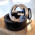 thumbnail image 1 of Gu-cci Black Leather Belt with Silver Buckle, 1 of 5