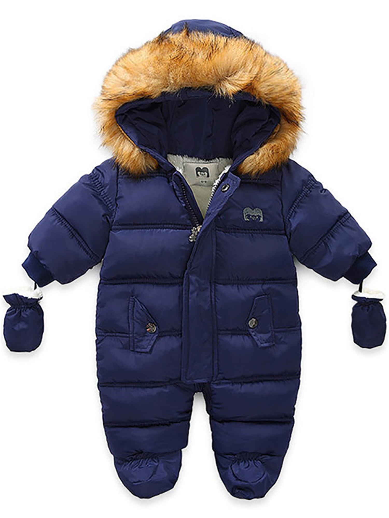 Baby Boys Girls Snowsuit Winter Romper Hooded Overall Down Coat Doule Zippers Jacket Outfit 3-24 Months 