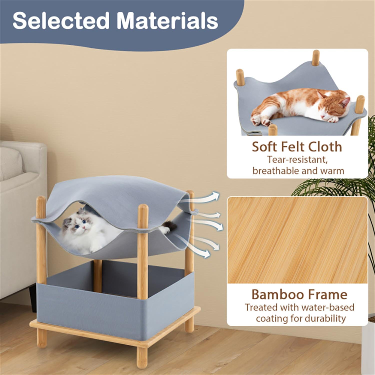Kadyn 21" 2-Tier Pet Bed Frame with Semi-enclosed Condo and Removable Clothes for Indoor Small Pets Such As Puppies Cats Rabbits, Gray