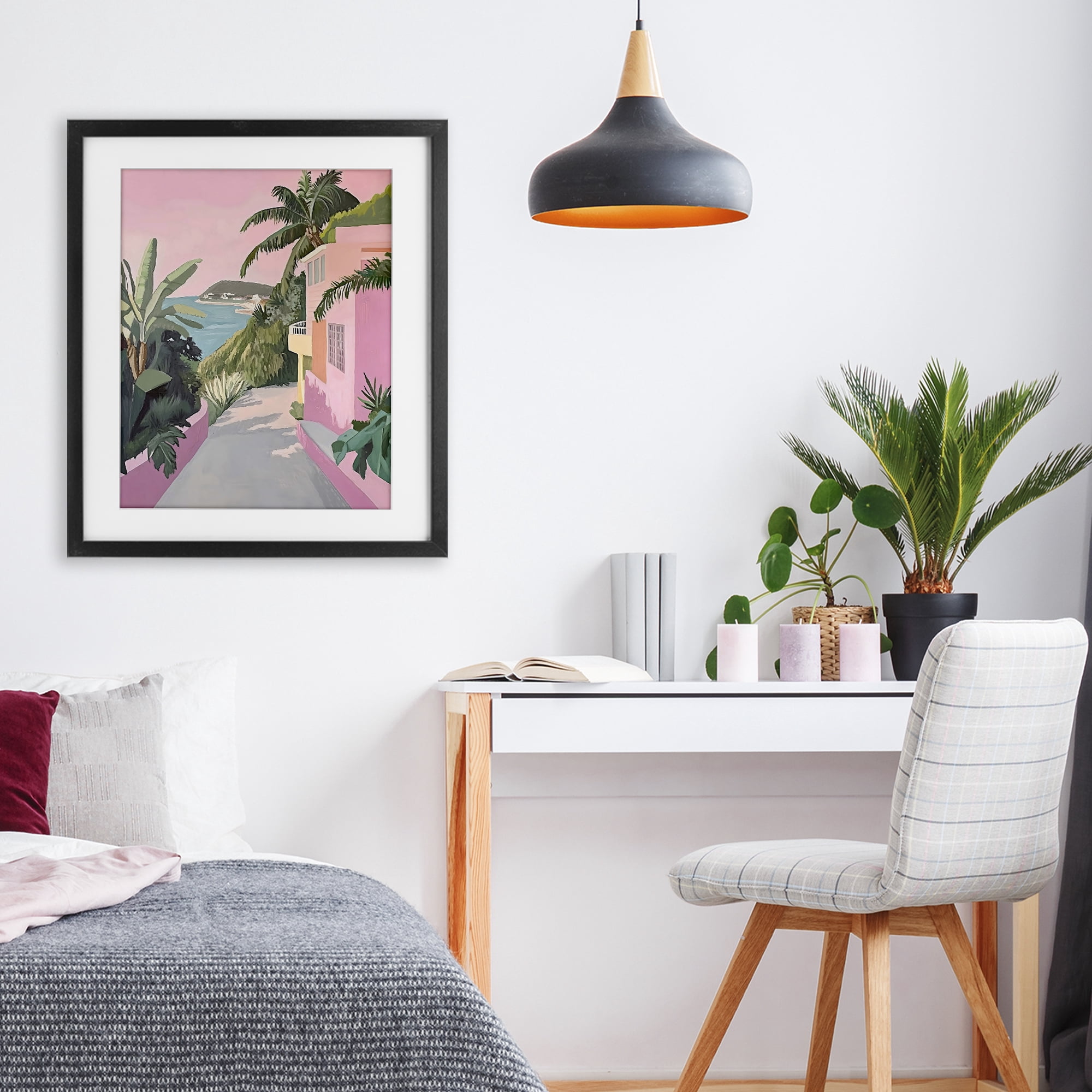 Stupell Industries Mediterranean Pink Coastal House Black Framed Print Under Glass, design by The Prints Vibe