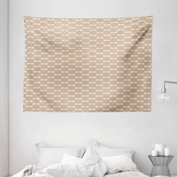 Brown Mandala Tapestry, Primitive Floral Mandala Art with Repeating Arabesque Style Motif, Wall Hanging for Bedroom Living Room Dorm Decor, 80W X 60L Inches, Eggshell Chocolate, by Ambesonne