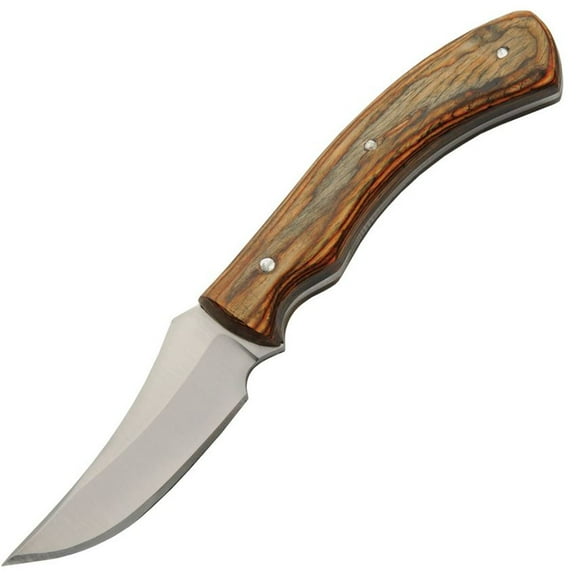 SZCO Supplies 8" Brown Wood Handle Full Tang Outdoor Utility Knife with Leather Sheath