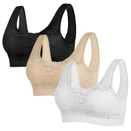 

Xmarks Women s Sports Bra 3 Pack Lace Bralettes Seamless Padded Wirefree Bra for Yoga Fitness Running