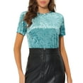 thumbnail image 1 of INSPIRE CHIC Chemise de Fête en Velours pour Femmes Col Rond Manches Courtes T-Shirt Décontracté S Bleu Clair, 1 of 6