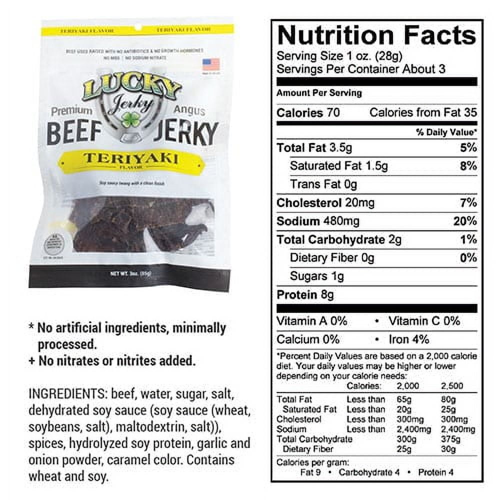 Lucky Beef Jerky Teriyaki Flavor, High Protein, 8-Pack, 1.5 oz
