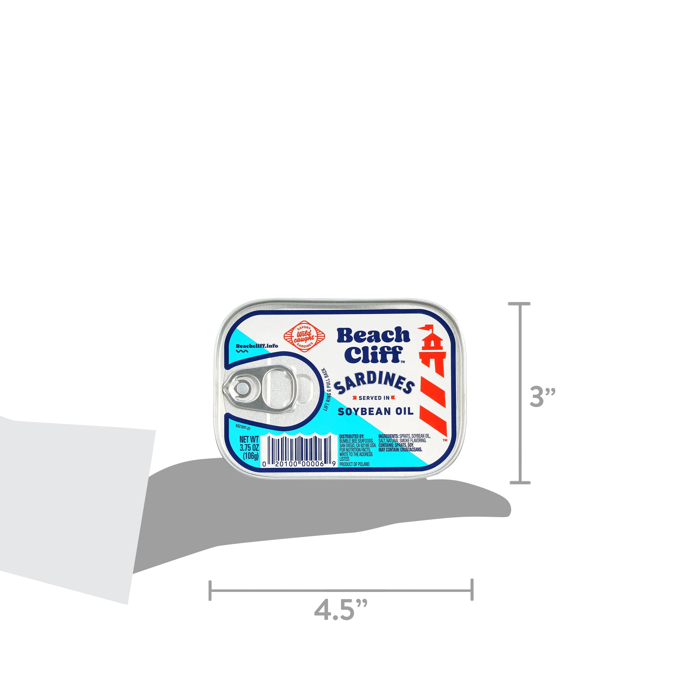 (8 pack) Beach Cliff Wild Caught Sardines in Soybean Oil, Gluten Free, 14g Protein Per Serving, Shelf Stable Tin Can, 3.75 oz