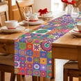 thumbnail image 3 of Colorful Abstract Floral Table Runner, Countryside Flower Plaid Ethnic Cotton Linen Kitchen Table Decoration Washable Dining Tabletop Runners for Home Party Decor 13x60 Inches, 3 of 9