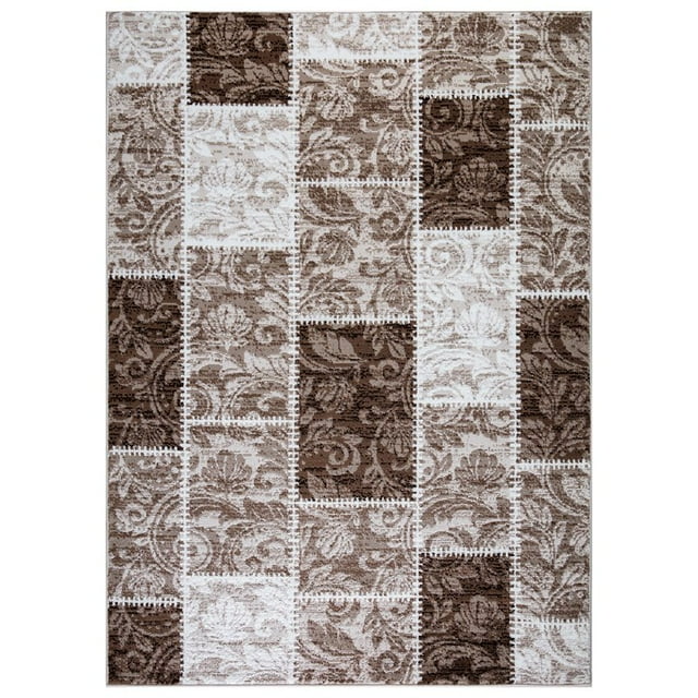 Regal 5x7 Geometric Patchwork Area Rug 180 in Brown Beige