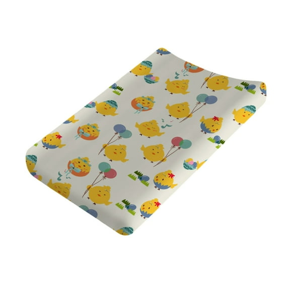 Cute Chick Eggs Balloon Changing Pad Cover for Baby Girl Boy Yellow Chicken Diaper Change Table Sheets Cartoon Farm Animals Soft Stretchy Fitted Changing Pad Mat Sheets 32"x16"