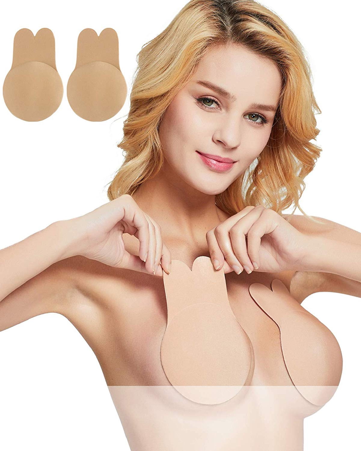 Adhesive Bra 2 Pairs Breast Lift Tape Breast Pasties Nipplecovers Women Lift Up Tape Rabbit Ear Invisible Push Up Bra Pink