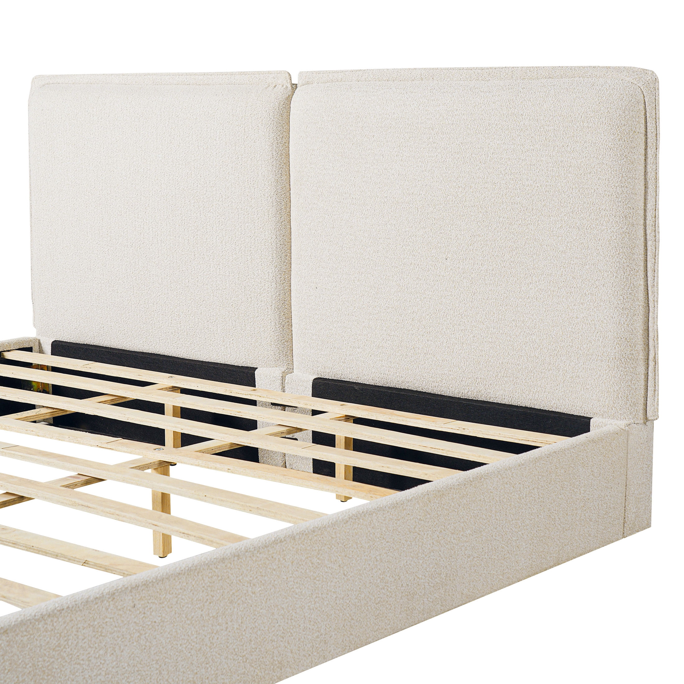 Christopher Knight Home King Double Pillow Bed Frame, Boucle Headboard Platform Bed, Beige