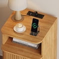thumbnail image 5 of Mid Century Modern Bedside Table,Wood Nightstand with Power Outlet,Fluted Night Stand with Sliding Doors,Curved Round Edge Side Table with Storage Cabinet for Bedroom,Living Room(2PC), 5 of 8