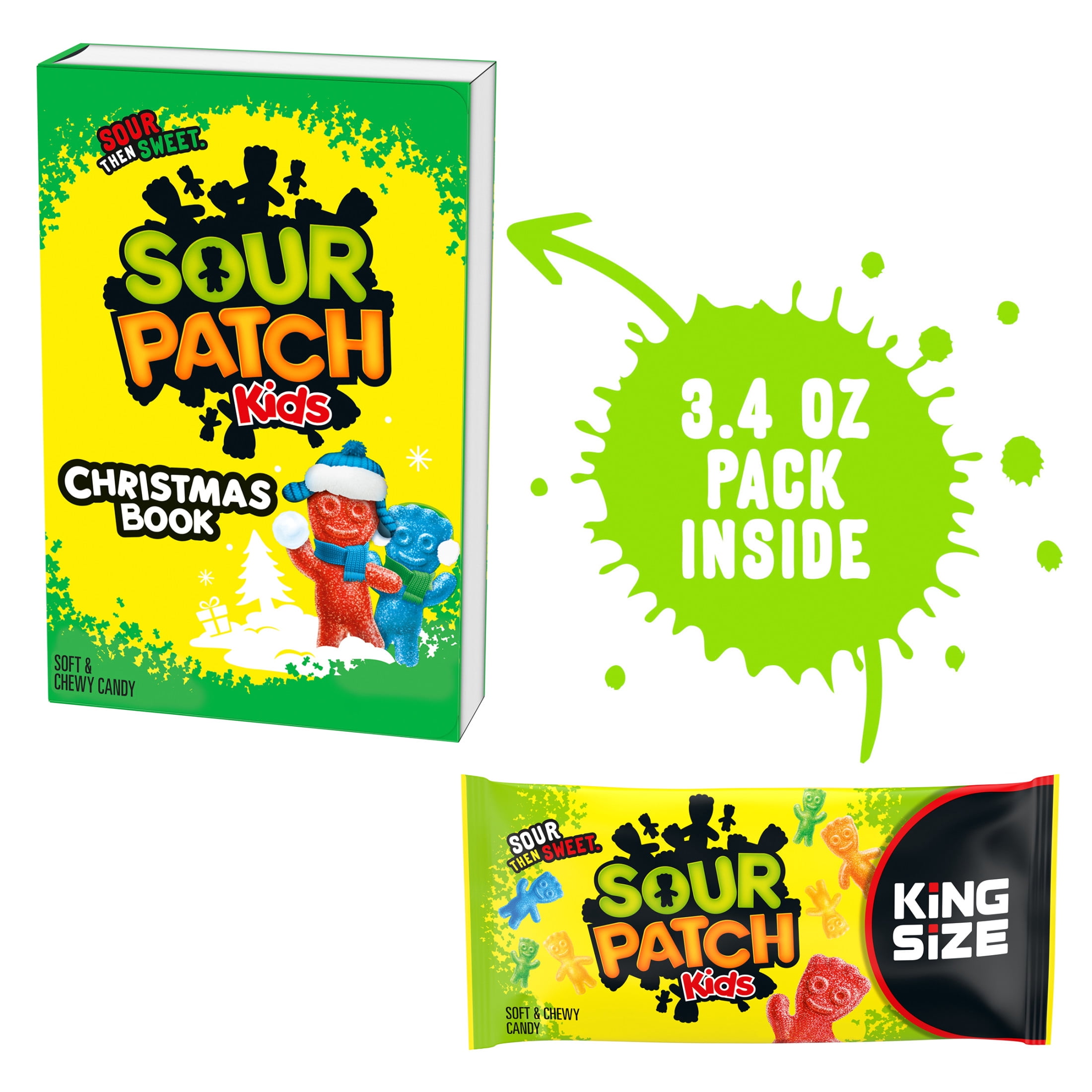 (2 pack) SOUR PATCH KIDS Christmas Storybook, Soft & Chewy Gummy Holiday Candy Stocking Stuffer, 3.4 oz Box