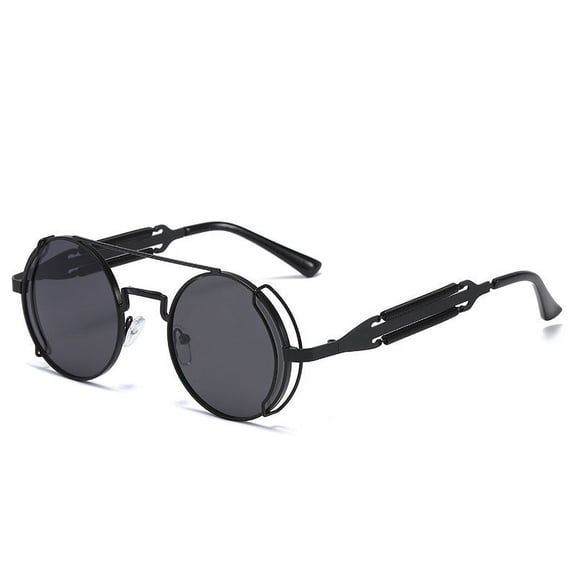 Steampunk Sunglasses for Men, Metal and Plastic Frame with Double Spring Leg Design, Personality Style, AC Lenses