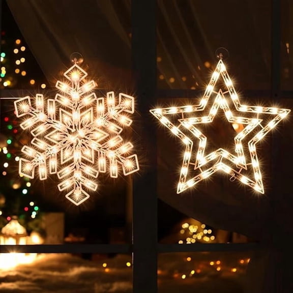 50 Light Christmas Lighted Sculpture Set, Snowflake and Star for Indoor Outdoor Wall, Door and Christmas Window Decoration