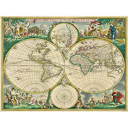Nova Globe - Terra Nova 1670 Frederik de Wits World Map 32x24 Antique Globes Art Print POD