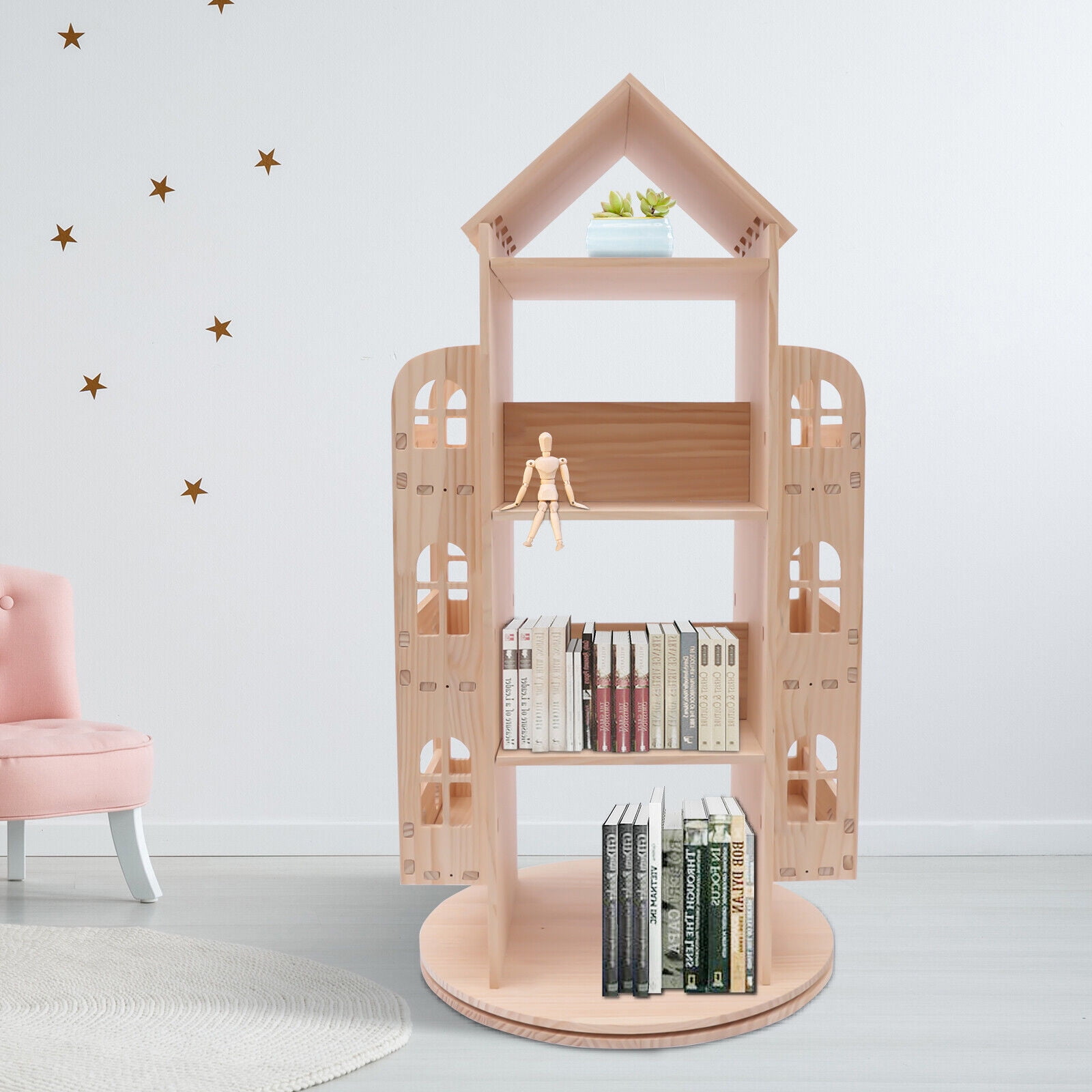 360° Rotating Bookshelf, 3 Tier Solid Freestanding Display Stackable