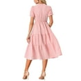 thumbnail image 3 of Vestido de cuadros para mujer INSPIRE CHIC con volantes, escote en V, decoración de botones, vestido midi fluido, color rosa, talla L, 3 of 6